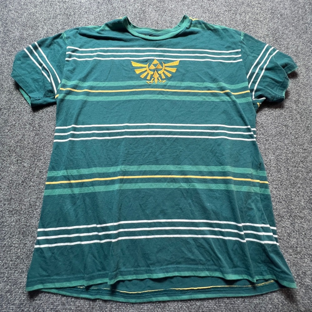Nintendo The Legend of Zelda Striped T-Shirt XXL Mad Engine Hylian Crest Green
